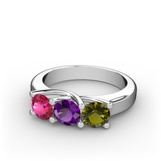 Rodolit garnet, ametist ve peridot 18 ayar beyaz altın yüzük