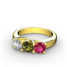 Vela Tria Yüzük - Swarovski, peridot ve rodolit garnet 18 ayar altın yüzük #xmekl