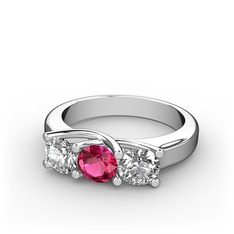 Swarovski, rodolit garnet ve pırlanta 18 ayar beyaz altın yüzük (0.5 karat)