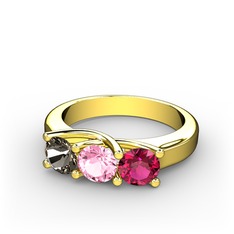 Dumanlı kuvars, pembe kuvars ve rodolit garnet 18 ayar altın yüzük