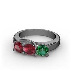 Vela Tria Yüzük - Garnet, kök yakut ve yeşil kuvars 925 ayar siyah rodyum kaplama gümüş yüzük #xzgz0e