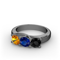 Vela Tria Yüzük - Sitrin, lab safir ve siyah zirkon 925 ayar siyah rodyum kaplama gümüş yüzük #y5h447