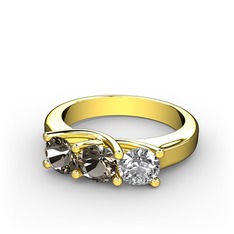 Vela Tria Yüzük - Dumanlı kuvars ve swarovski 925 ayar altın kaplama gümüş yüzük #y9q11t