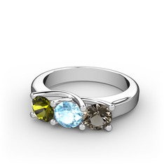 Vela Tria Yüzük - Peridot, akuamarin ve dumanlı kuvars 18 ayar beyaz altın yüzük #yae951