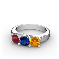 Vela Tria Yüzük - Kök yakut, lab safir ve sitrin 8 ayar beyaz altın yüzük #yc49n1