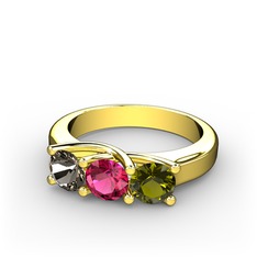 Vela Tria Yüzük - Dumanlı kuvars, rodolit garnet ve peridot 8 ayar altın yüzük #ygaetl