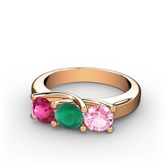 Vela Tria Yüzük - Rodolit garnet, kök zümrüt ve pembe kuvars 18 ayar rose altın yüzük #ygqp1b