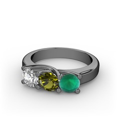 Vela Tria Yüzük - Swarovski, peridot ve kök zümrüt 925 ayar siyah rodyum kaplama gümüş yüzük #yi145n