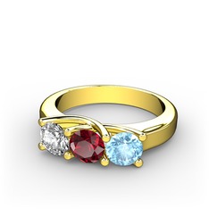 Pırlanta, garnet ve akuamarin 8 ayar altın yüzük (0.5 karat)