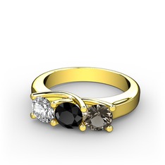 Vela Tria Yüzük - Pırlanta, siyah zirkon ve dumanlı kuvars 18 ayar altın yüzük (0.5 karat) #yu32m3