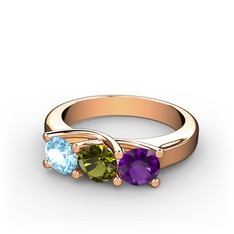 Akuamarin, peridot ve ametist 8 ayar rose altın yüzük
