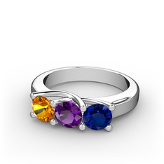 Vela Tria Yüzük - Sitrin, ametist ve lab safir 14 ayar beyaz altın yüzük #zfa9c8