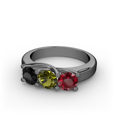 Vela Tria Yüzük - Siyah zirkon, peridot ve garnet 925 ayar siyah rodyum kaplama gümüş yüzük #zgcp2g