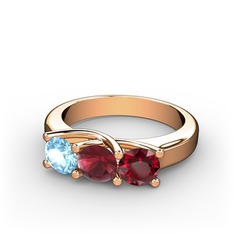 Vela Tria Yüzük - Akuamarin, kök yakut ve garnet 18 ayar rose altın yüzük #zk6rwr