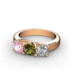 Vela Tria Yüzük - Pembe kuvars, peridot ve swarovski 925 ayar rose altın kaplama gümüş yüzük #zmoogu
