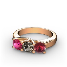 Vela Tria Yüzük - Rodolit garnet, dumanlı kuvars ve kök yakut 8 ayar rose altın yüzük #zn6i02