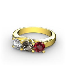 Vela Tria Yüzük - Swarovski, dumanlı kuvars ve garnet 14 ayar altın yüzük #zo6c1o