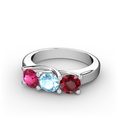 Vela Tria Yüzük - Rodolit garnet, akuamarin ve garnet 925 ayar gümüş yüzük #zsz2u5