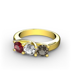 Garnet, beyaz zirkon ve dumanlı kuvars 8 ayar altın yüzük