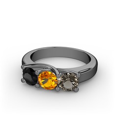 Vela Tria Yüzük - Siyah zirkon, sitrin ve dumanlı kuvars 925 ayar siyah rodyum kaplama gümüş yüzük #zzgt2z