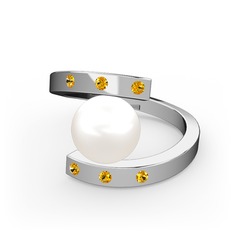 Inci ve sitrin 8 ayar beyaz altın yüzük