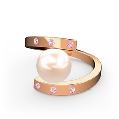 Pembe inci ve pembe kuvars 14 ayar rose altın yüzük