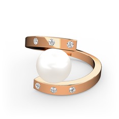 Alya İnci Yüzük - Inci ve beyaz zirkon 8 ayar rose altın yüzük #19mk26y