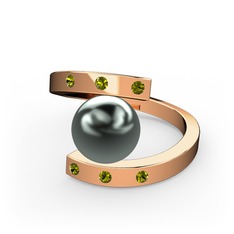 Siyah inci ve peridot 925 ayar rose altın kaplama gümüş yüzük