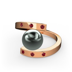 Alya İnci Yüzük - Siyah inci ve garnet 8 ayar rose altın yüzük #1rm2o6g