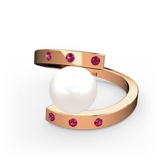 Alya İnci Yüzük - Inci ve rodolit garnet 14 ayar rose altın yüzük #1x82rk3