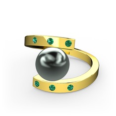 Alya İnci Yüzük - Siyah inci ve yeşil kuvars 925 ayar altın kaplama gümüş yüzük #2dsfnv