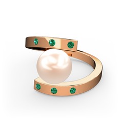 Alya İnci Yüzük - Pembe inci ve yeşil kuvars 14 ayar rose altın yüzük #6twkoh