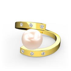 Alya İnci Yüzük - Pembe inci ve swarovski 14 ayar altın yüzük #989l7o