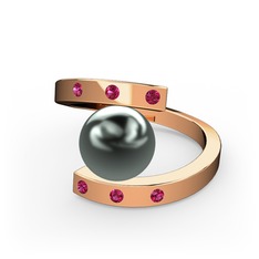 Siyah inci ve rodolit garnet 925 ayar rose altın kaplama gümüş yüzük
