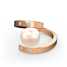 Alya İnci Yüzük - Pembe inci ve swarovski 8 ayar rose altın yüzük #nxpk4y