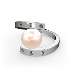 Alya İnci Yüzük - Pembe inci ve dumanlı kuvars 18 ayar beyaz altın yüzük #p2349y