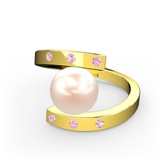 Alya İnci Yüzük - Pembe inci ve pembe kuvars 925 ayar altın kaplama gümüş yüzük #rmd65r