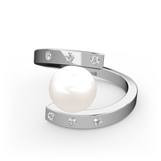 Alya İnci Yüzük - Inci ve swarovski 8 ayar beyaz altın yüzük #t6s0sp