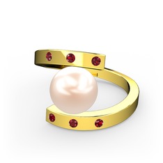 Alya İnci Yüzük - Pembe inci ve garnet 14 ayar altın yüzük #wkdbe1