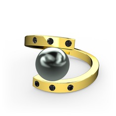 Alya İnci Yüzük - Siyah inci ve siyah zirkon 18 ayar altın yüzük #za25c7