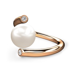 Leyna İnci Yüzük - Inci ve beyaz zirkon 8 ayar rose altın yüzük #106tqqz