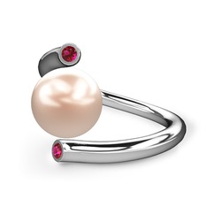 Pembe inci ve rodolit garnet 14 ayar beyaz altın yüzük