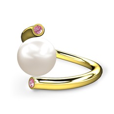 Leyna İnci Yüzük - Inci ve pembe kuvars 14 ayar altın yüzük #11ukes4