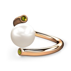 Leyna İnci Yüzük - Inci ve peridot 925 ayar rose altın kaplama gümüş yüzük #12kiyv5