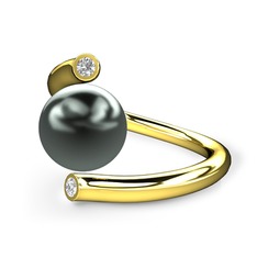 Leyna İnci Yüzük - Siyah inci ve swarovski 18 ayar altın yüzük #12r4wfz