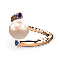 Leyna İnci Yüzük - Pembe inci ve lab safir 14 ayar rose altın yüzük #13yl05y