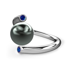 Leyna İnci Yüzük - Siyah inci ve lab safir 8 ayar beyaz altın yüzük #166jyg0