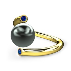 Leyna İnci Yüzük - Siyah inci ve lab safir 925 ayar altın kaplama gümüş yüzük #188dyd5