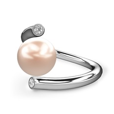 Leyna İnci Yüzük - Pembe inci ve beyaz zirkon 925 ayar gümüş yüzük #1hwiw7p
