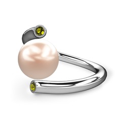 Leyna İnci Yüzük - Pembe inci ve peridot 925 ayar gümüş yüzük #1kocxeu